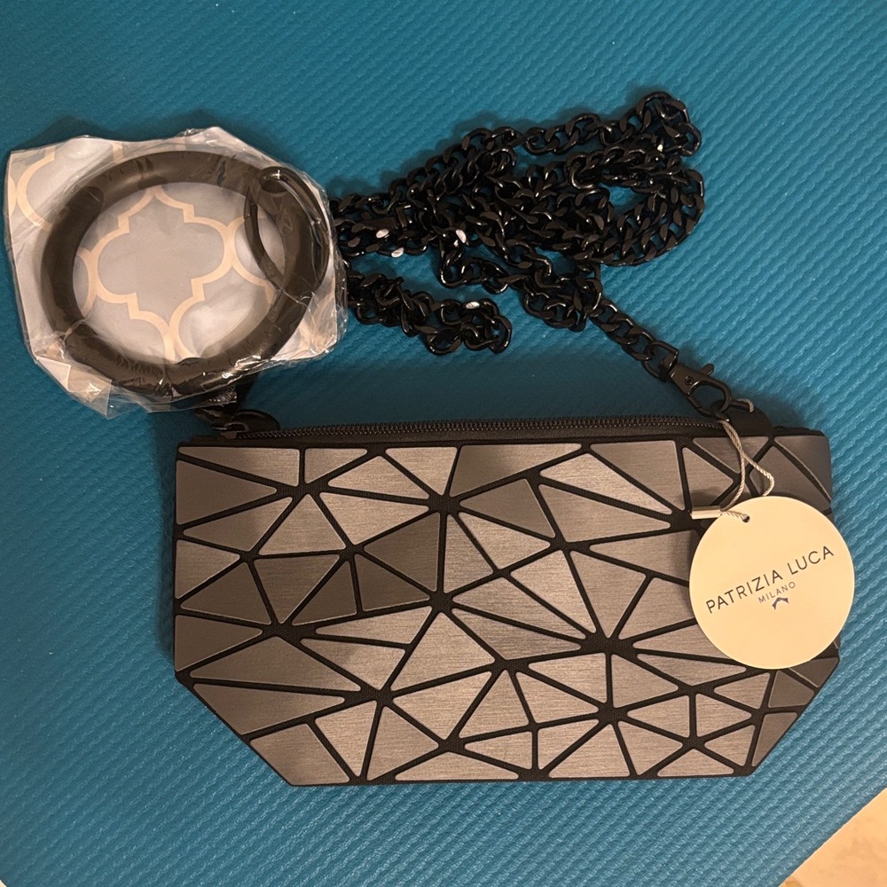 Patrizia Luca Black and Gray Geometric Clutch